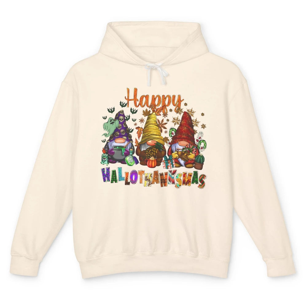 Pumpkin Gnomes Hallo-thank-mas Halloween Thanksgiving Xmas Unisex Lightweight Hoodie