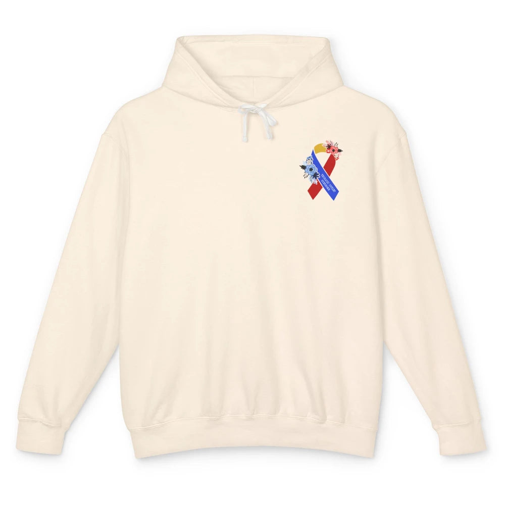 Thoracic Outlet Syndrome Awareness Floral Blue Red Ribbon Unisex Lightweight Hoodie