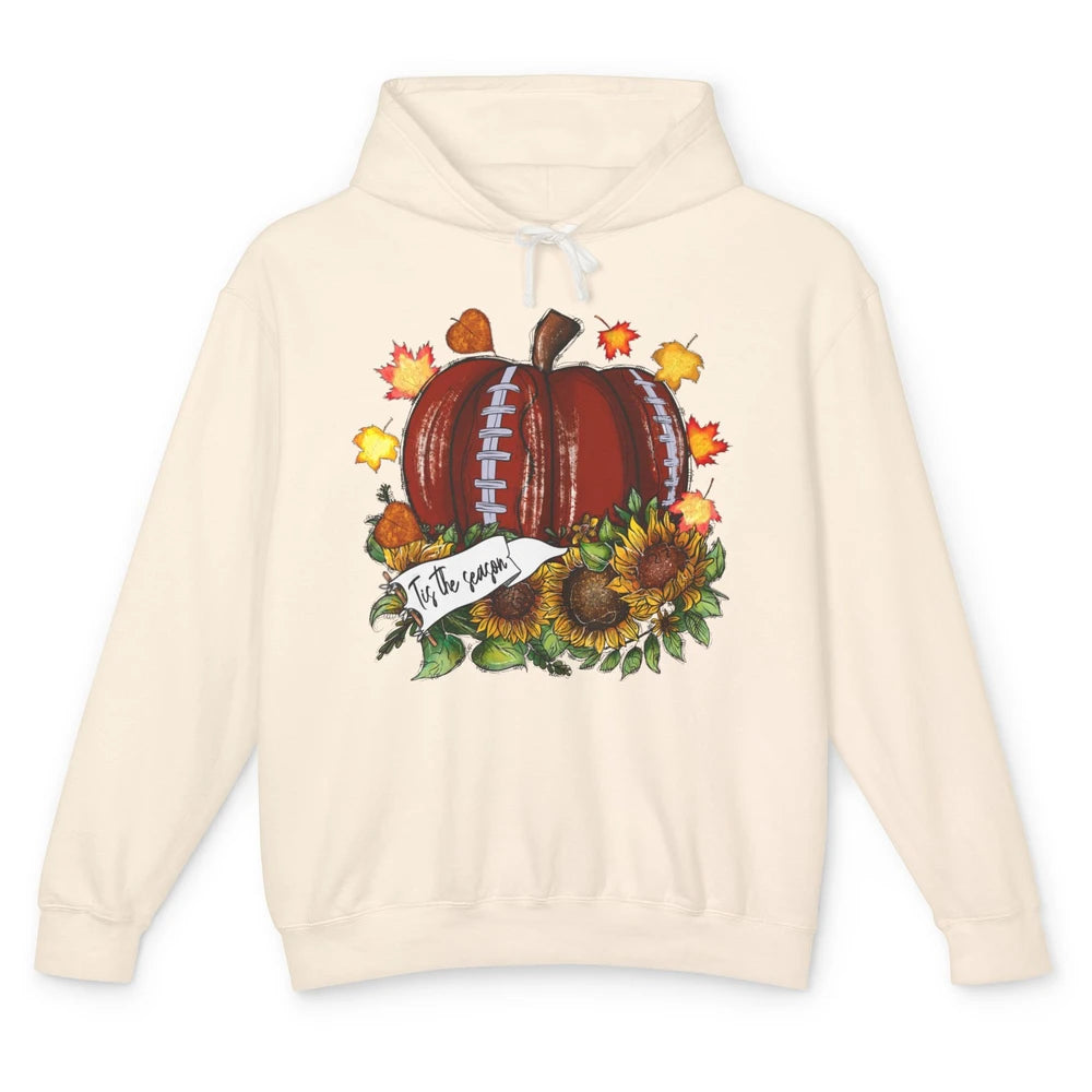 Football Pumpkin Tis The Season Sunflower Fall Leaves Autumn Unisex Lightweight Hoodie