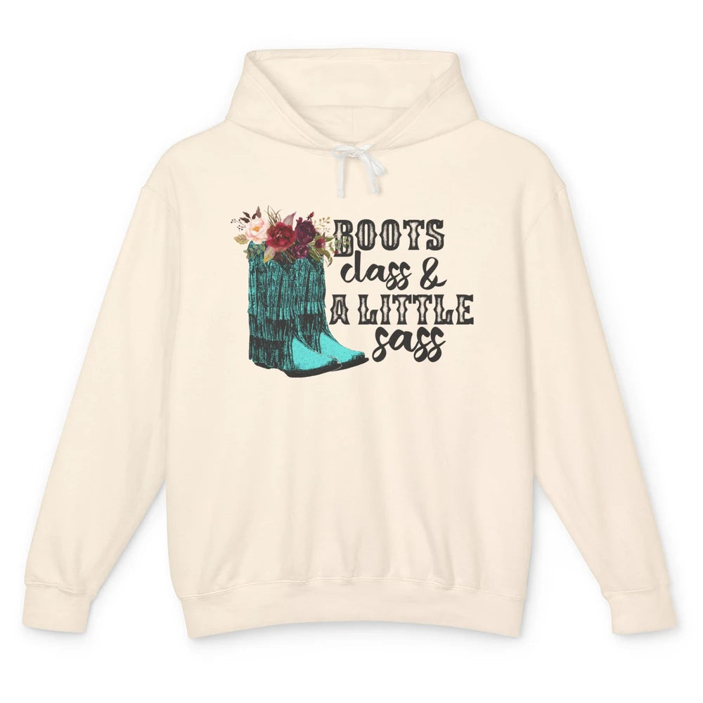 Floral Cowgirl Boots Class A Lil Sass Western Country Girl Unisex Lightweight Hoodie