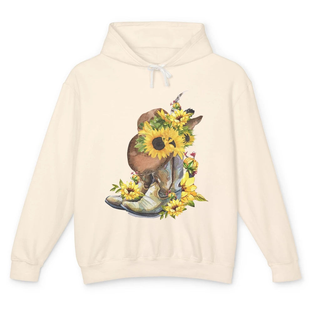 Retro Cowboy Boots Sunflower Let's Go Girls Western Cowgirls Unisex Lightweight Hoodie