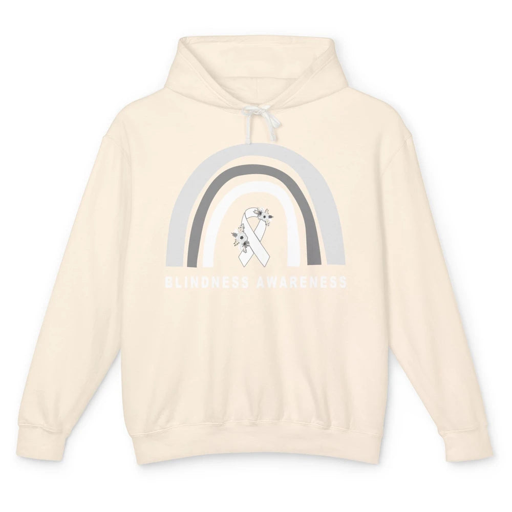 Blindness Awareness Floral White Gray Ribbon Blind Support Unisex Lightweight Hoodie