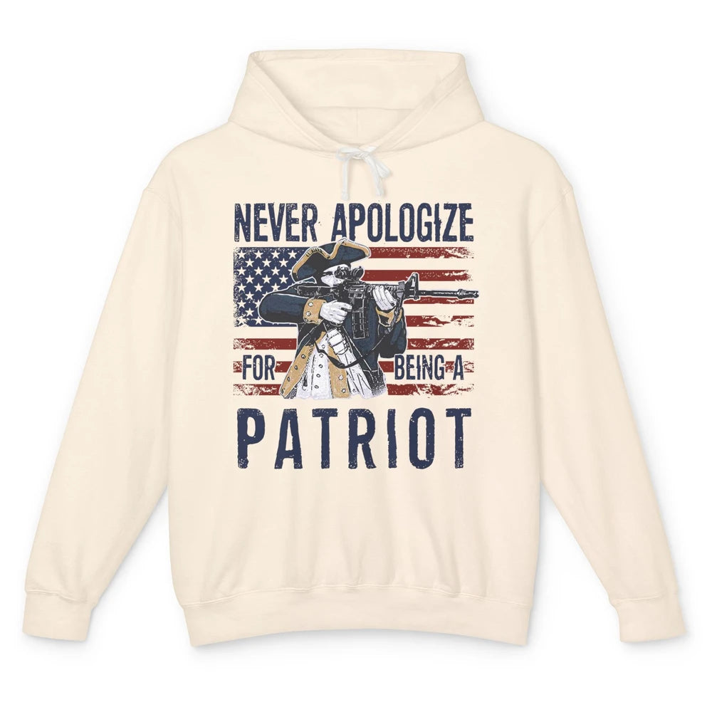 Never Apologize For Being A Patriot US Flag American Pride Unisex Lightweight Hoodie