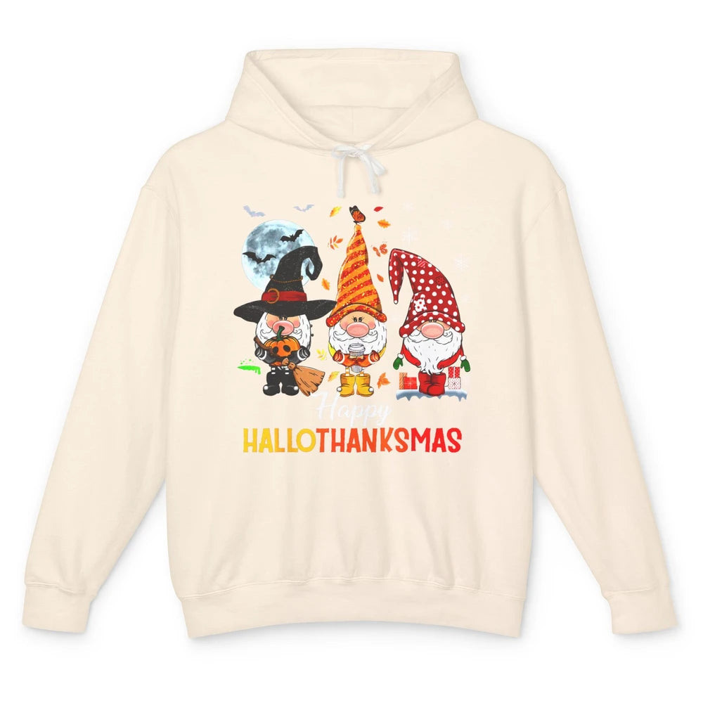 Funny Pumpkin Gnomes Hallo-thank-mas Thanksgiving Christmas Unisex Lightweight Hoodie