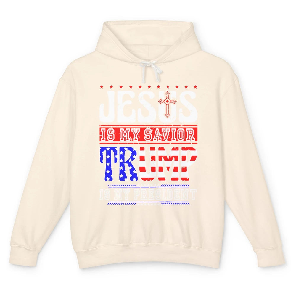 US Flag Jesus Is My Savior Trump Is My President Republican Unisex Lightweight Hoodie