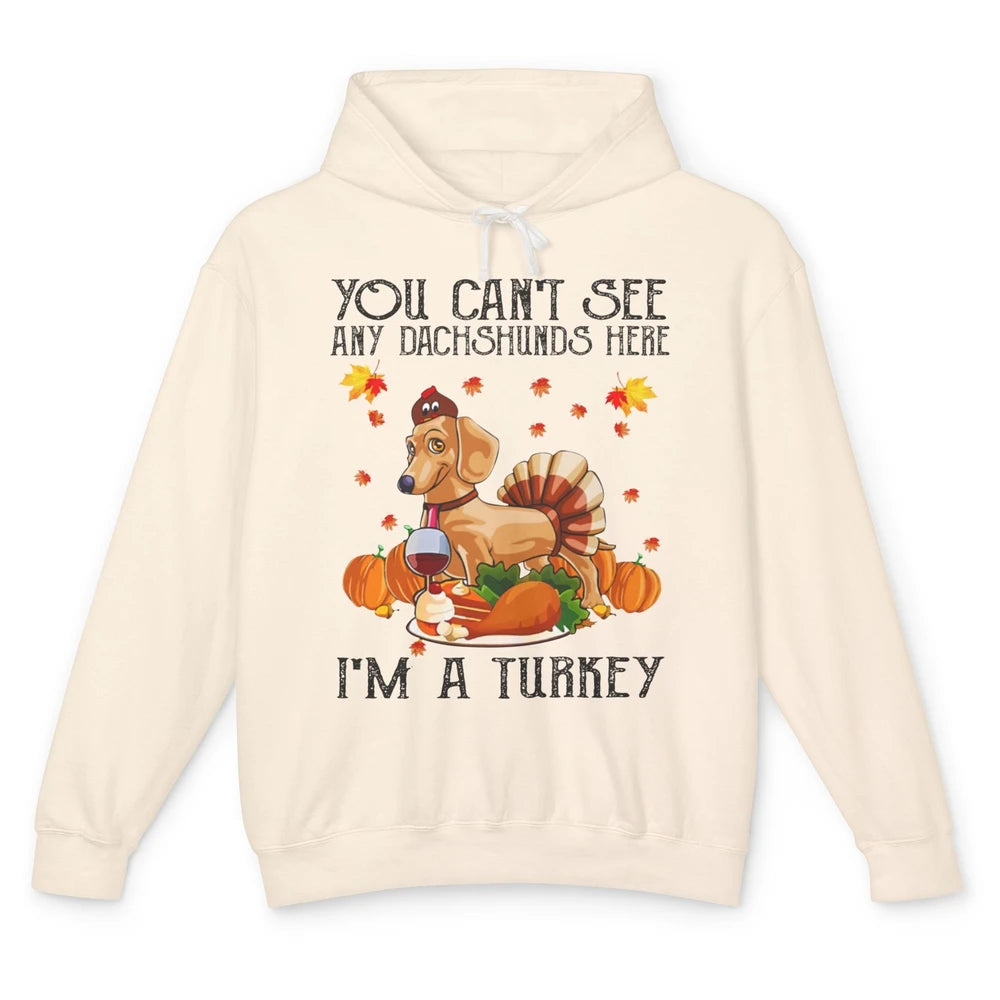 Funny Dachshund I'm A Turkey Happy Thanksgiving Fall Pumpkin Unisex Lightweight Hoodie