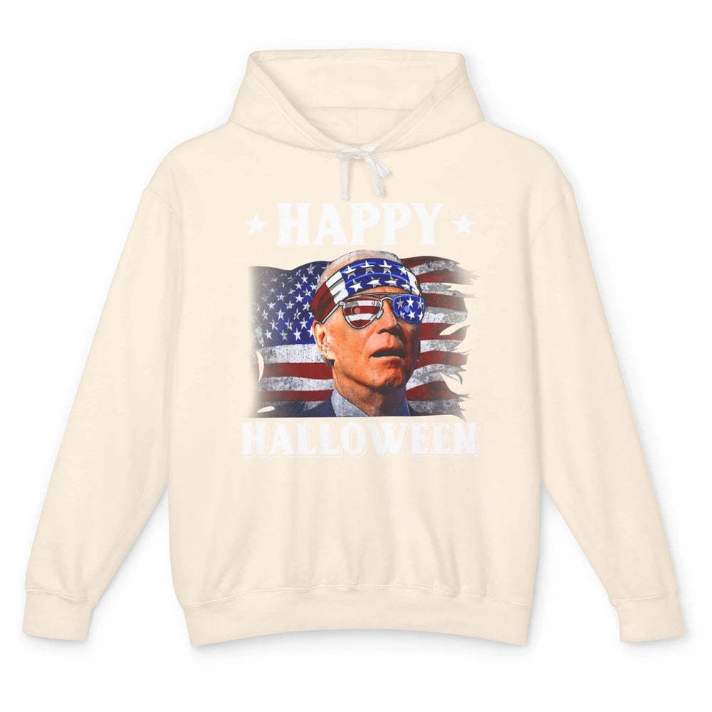 Retro US Flag Biden Glasses Happy Halloween Funny 4th July Unisex Lightweight Hoodie