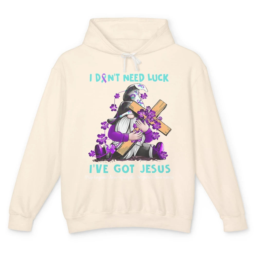 PNES Awareness Gnome I Don't Need Luck I've Got Jesus Faith Unisex Lightweight Hoodie