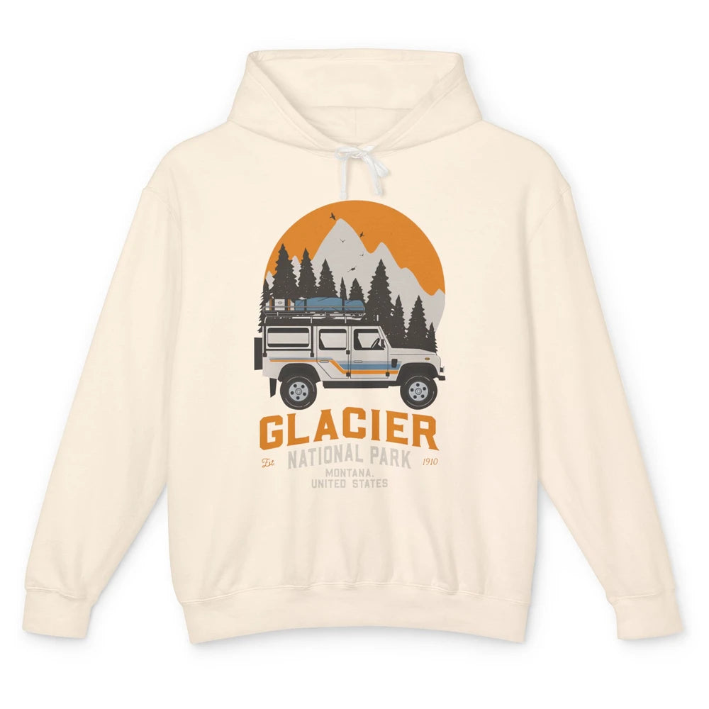 Vintage Glacier National Park Montana Road Trip Camping Unisex Lightweight Hoodie