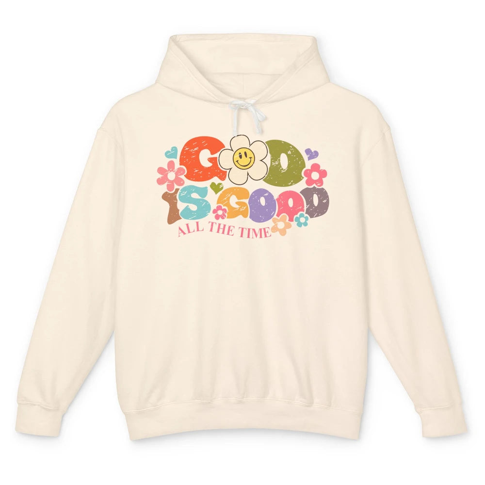 Retro Groovy God Is Good All The Time Christian Religious Unisex Lightweight Hoodie