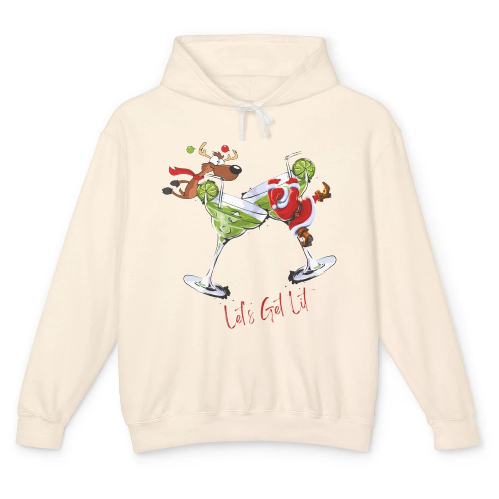 Party Santa & Reindeer Cocktail Glasses Let's Get Lit Xmas Unisex Lightweight Hoodie