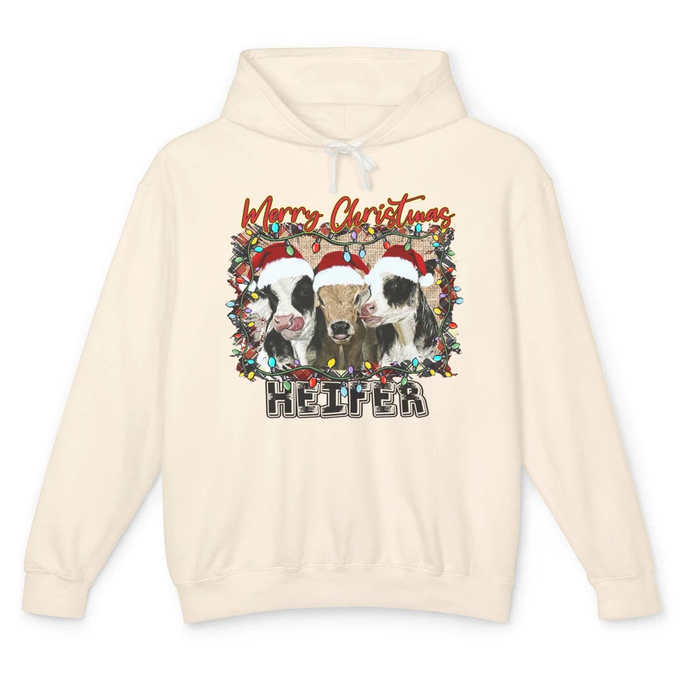 Funny Cow Merry Christmas Hanging With My Heifer Farmer Gift Unisex Lightweight Hoodie