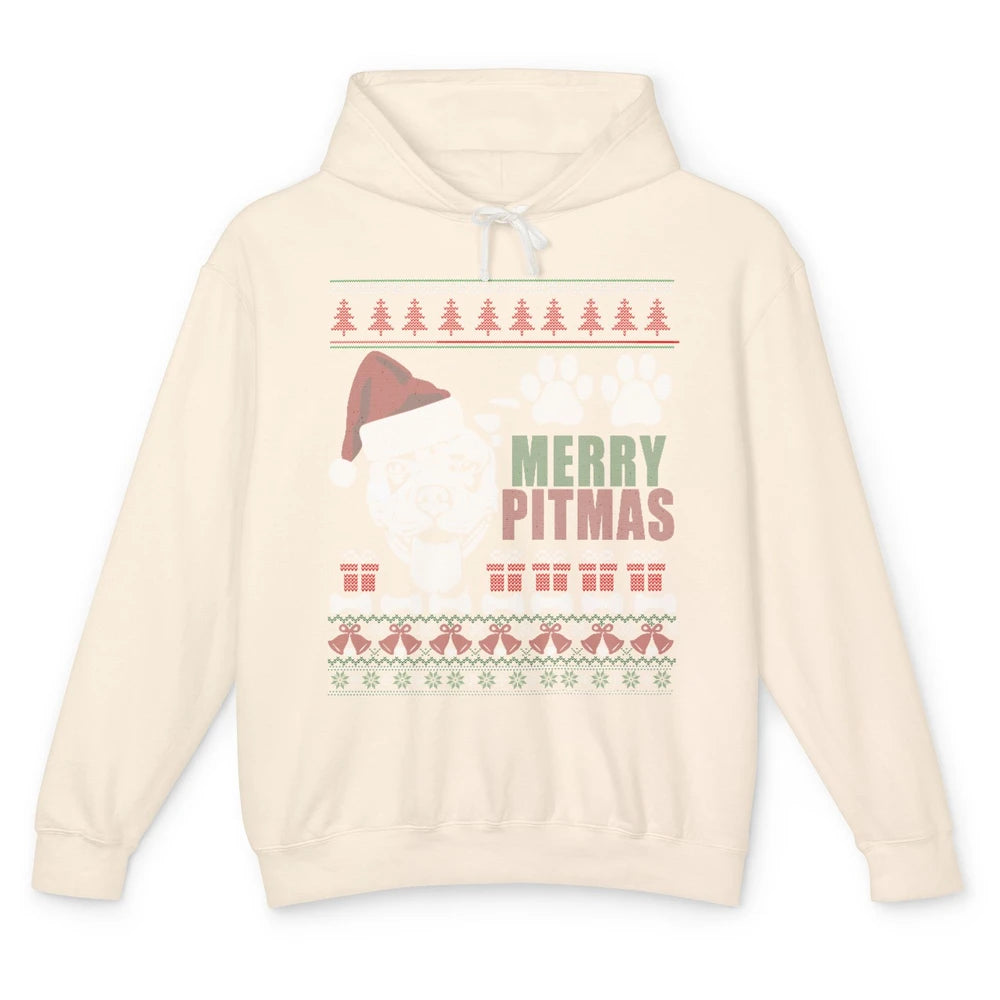 Merry Pitmas Pitbull Dog Ugly Sweater Christmas Pitbull Love Unisex Lightweight Hoodie