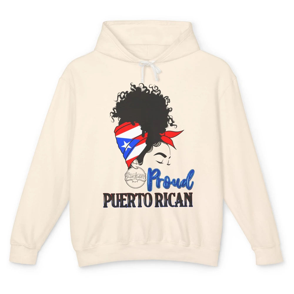 Proud Puerto Rican Afro Messy Bun Women Puerto Rico Flag Unisex Lightweight Hoodie