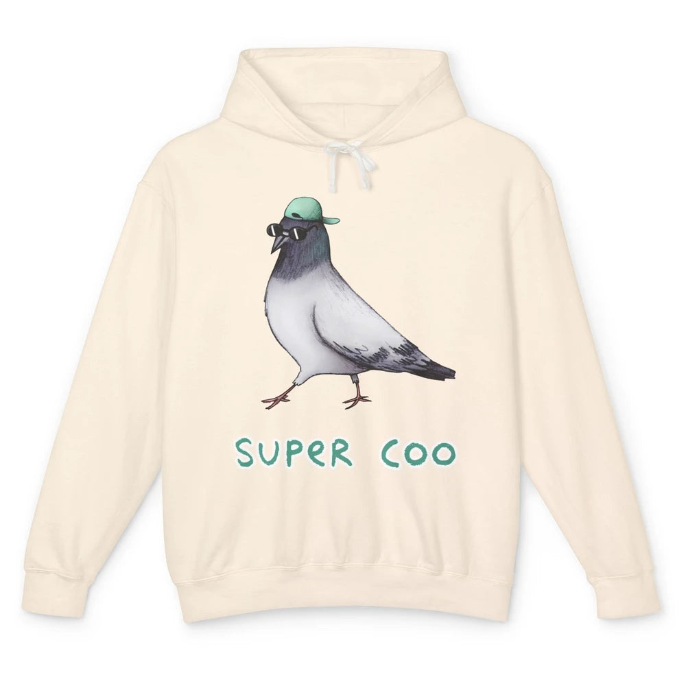 Funny Pigeon With Glasses Cap Super Coo Sarcastic Pigeon Unisex Lightweight Hoodie