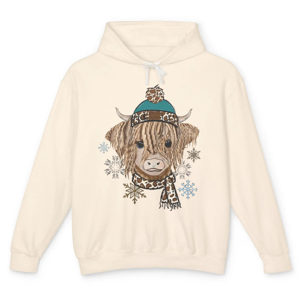 Baby Highland Cow I'm Freaking Freezing Christmas Winter Unisex Lightweight Hoodie