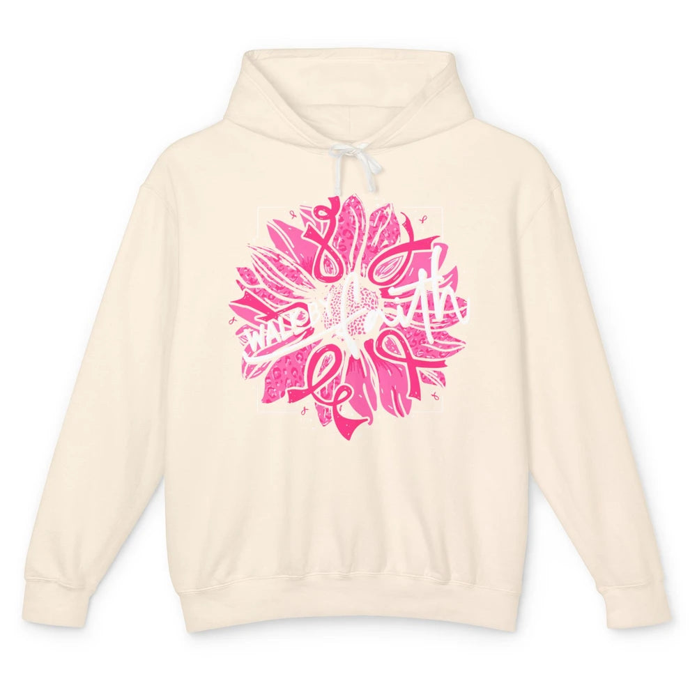 Walk By Faith Breast Cancer Awareness Pink Ribbon Sunflower Unisex Lightweight Hoodie