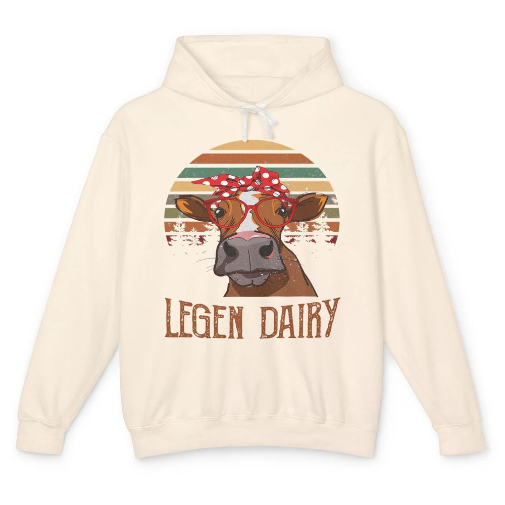 Retro Funny Highland Cow Legend Dairy Heifer Farm Animal Unisex Lightweight Hoodie