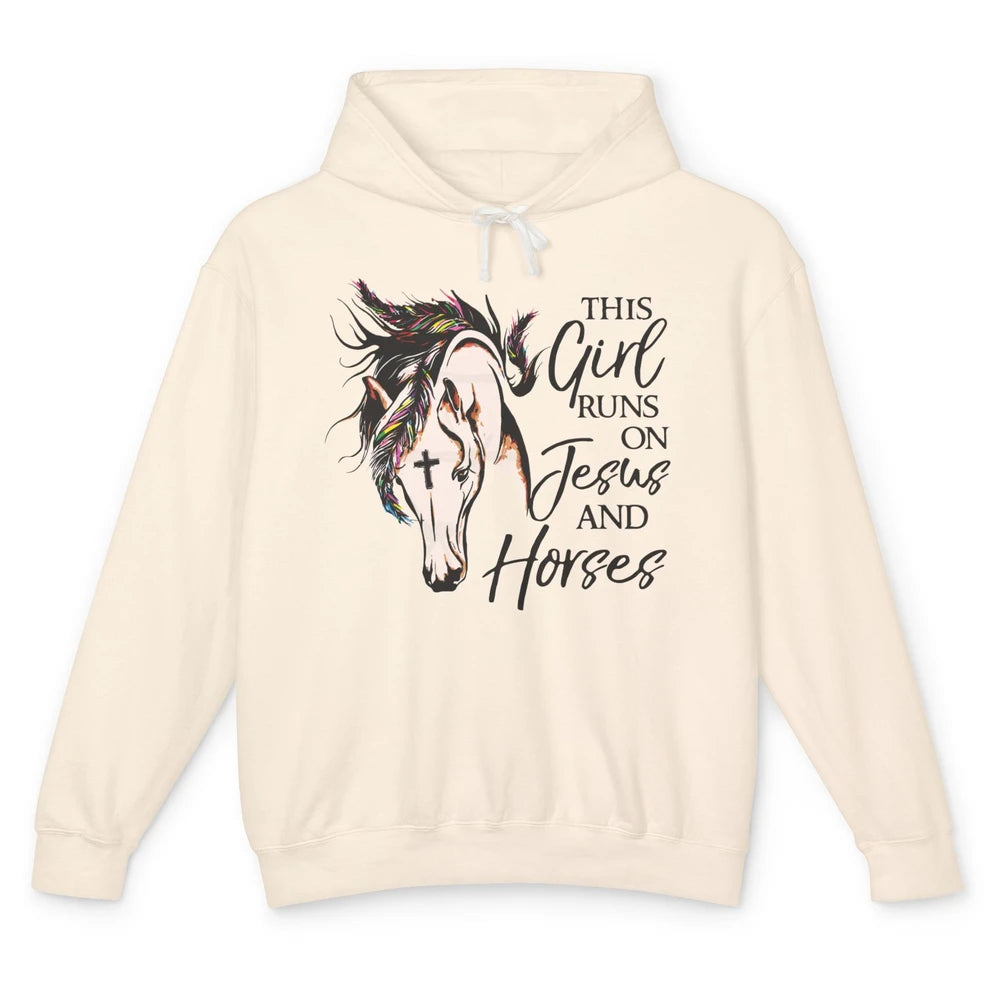 Christian This Girl Runs On Jesus And Horses Western Cowgirl Unisex Lightweight Hoodie