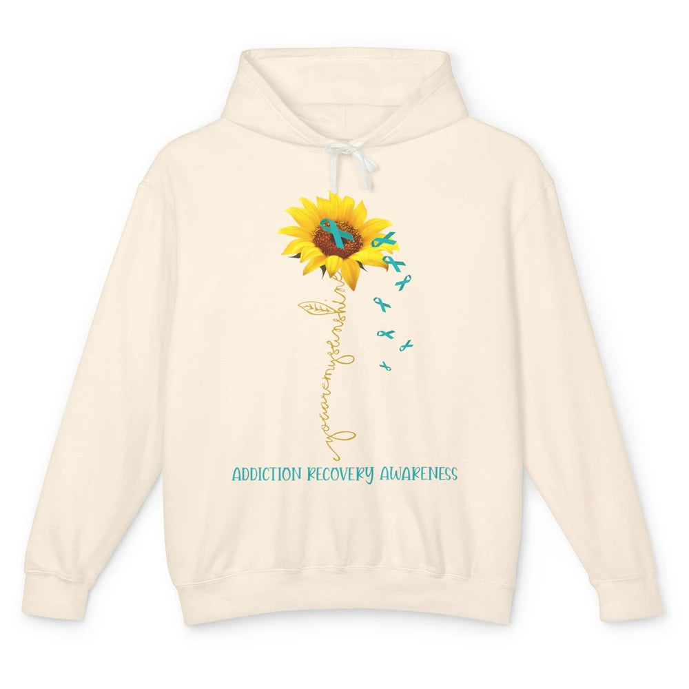 Addiction Recovery Awareness Teal Ribbon Sunflower Unisex Lightweight Hoodie