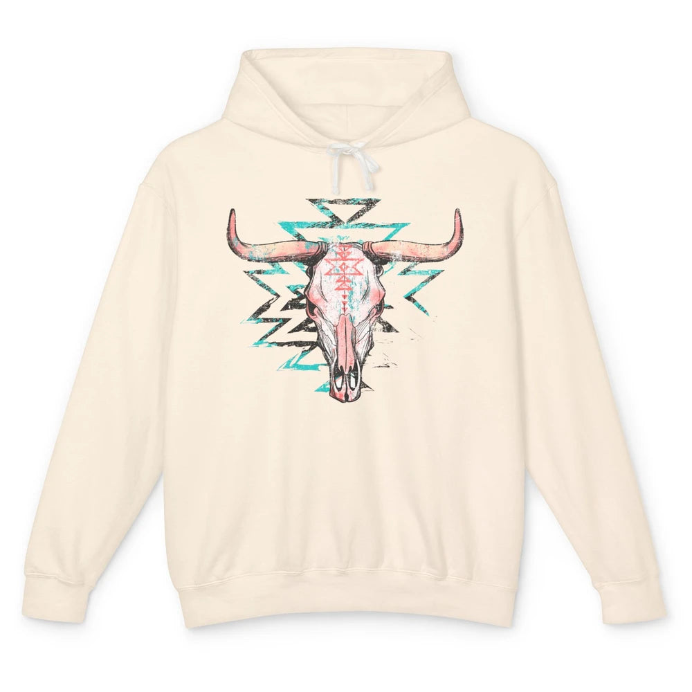 Boho Bull Skull Aztec Rodeo Desert Spirit Western Country Unisex Lightweight Hoodie