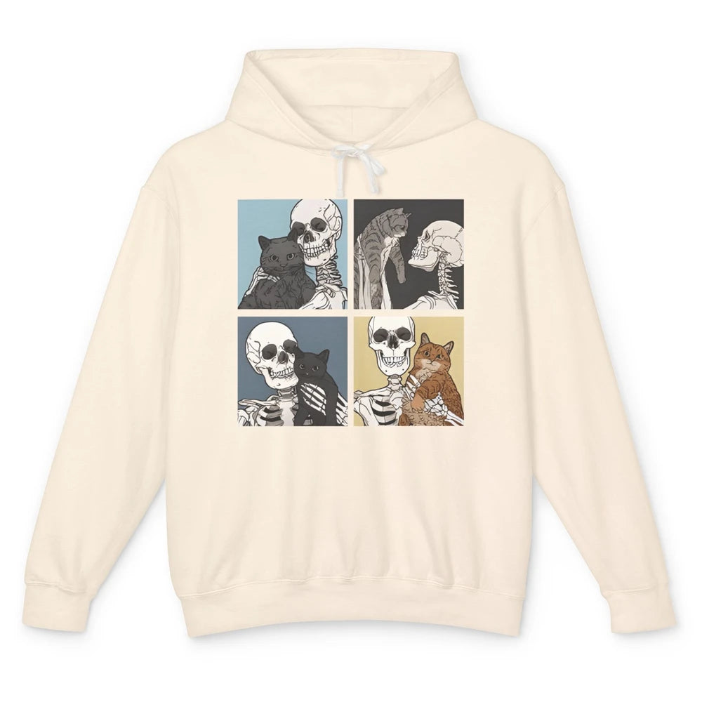 Skeleton And Cat Best Friends Kitten Funny Cats Lovers Gift Unisex Lightweight Hoodie