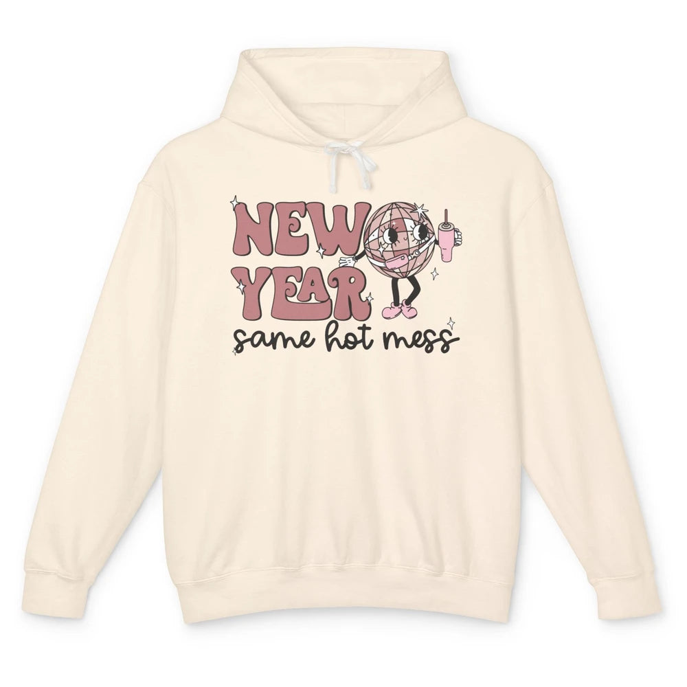 Happy New Year Disco Ball Bougie New Year Same Hot Mess Unisex Lightweight Hoodie