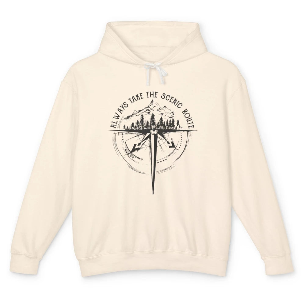 Outdoor Hiking Always Take Scenic Route Hiker Vintage Camp Unisex Lightweight Hoodie