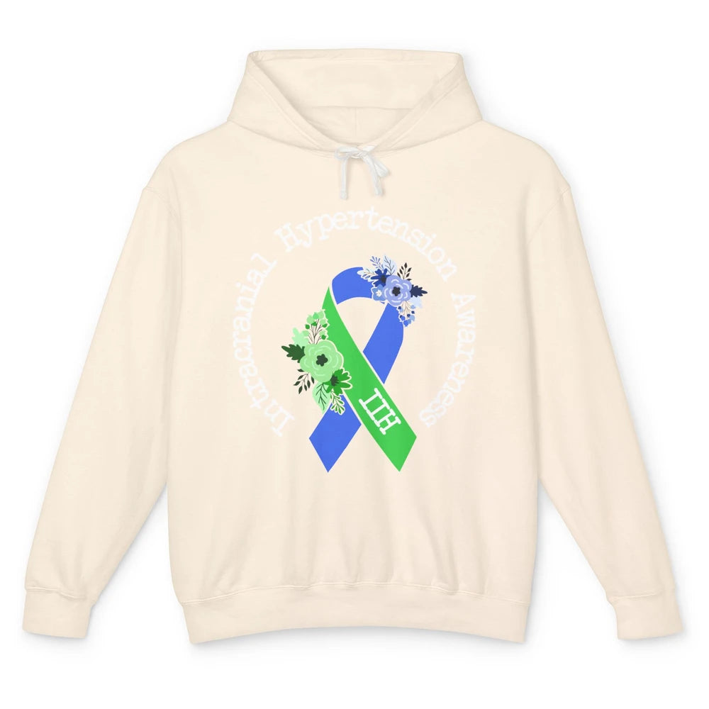 Intracranial Hypertension IIH Awareness Blue Green Ribbon Unisex Lightweight Hoodie