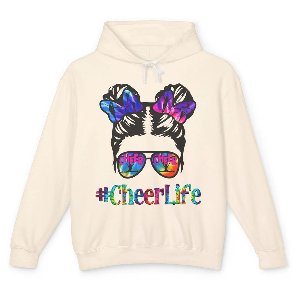 Cheerleading Kid Messy Bun Cheer Life Tie Dye Cheerleader Unisex Lightweight Hoodie