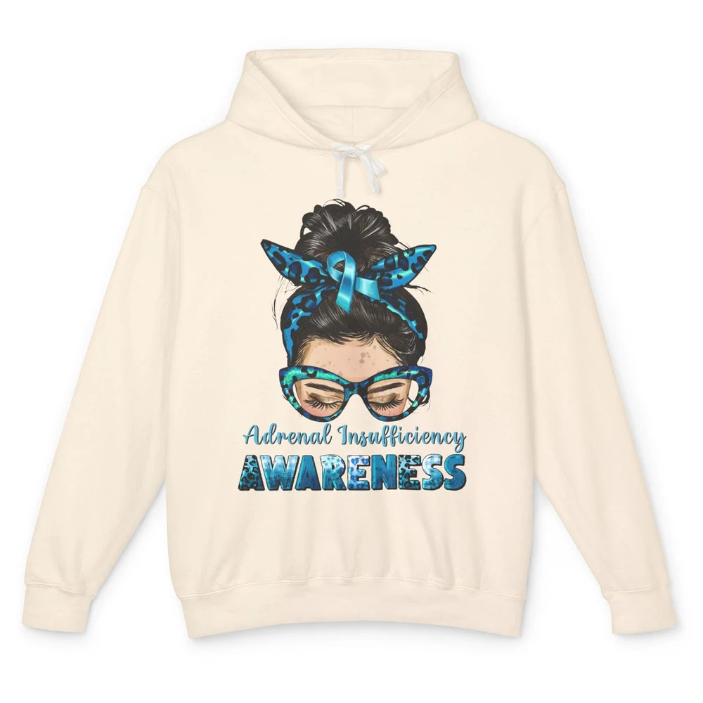 Adrenal Insufficiency Awareness Messy Bun Mom Blue Ribbon Unisex Lightweight Hoodie