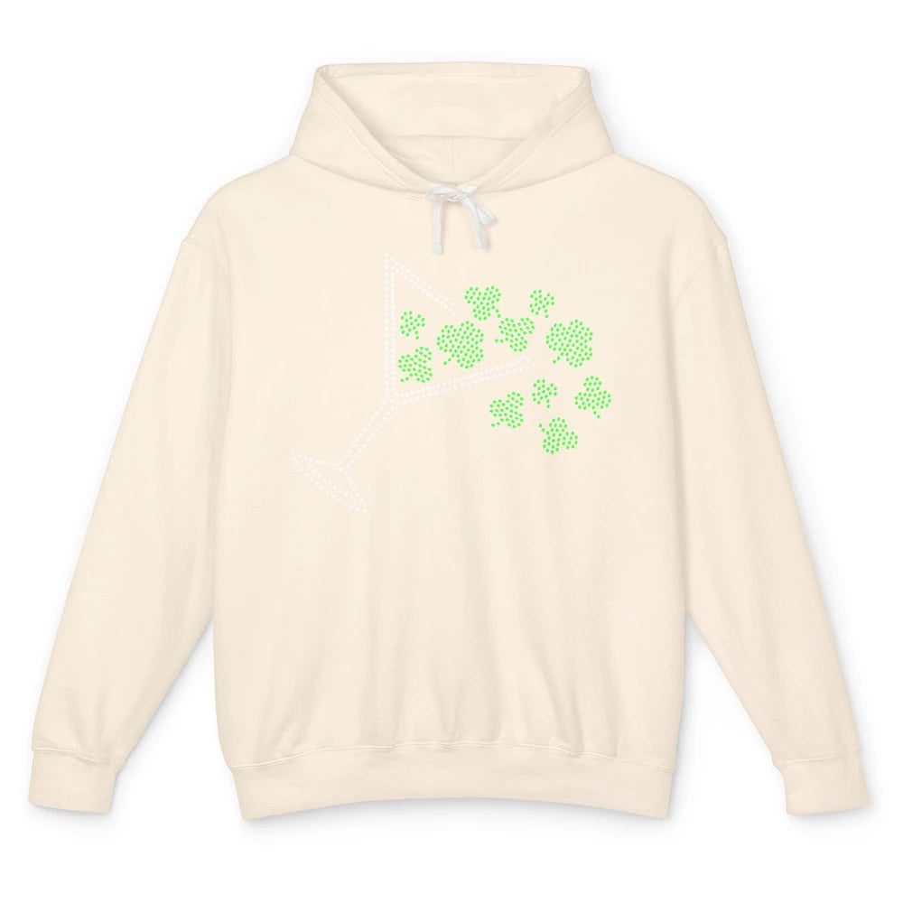 St Patrick's Day Martini Clover Bling Rhinestone Paddy's Day Unisex Lightweight Hoodie