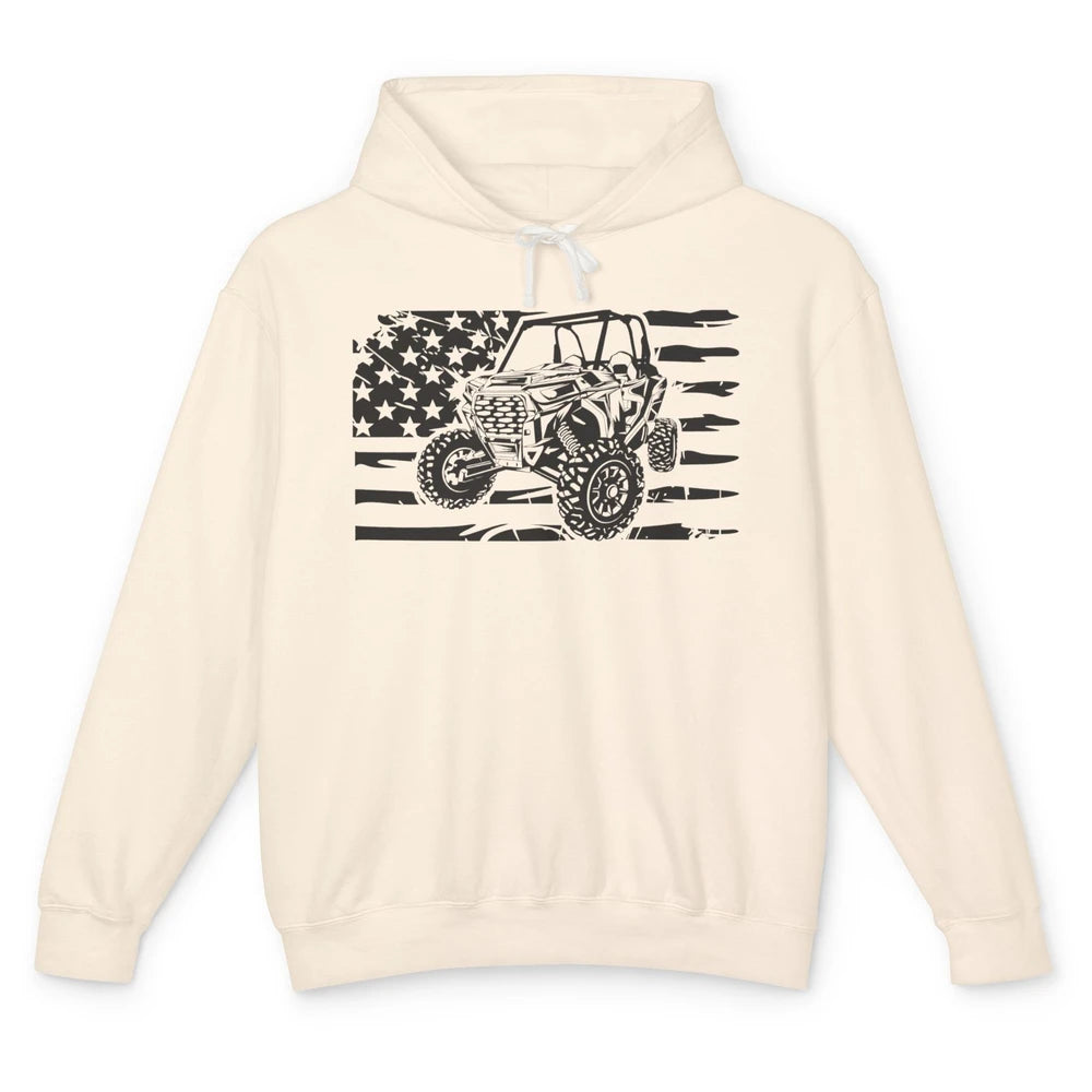 Retro US Flag UTV Riding Offroad Mountain Side By Side Rider Unisex Lightweight Hoodie