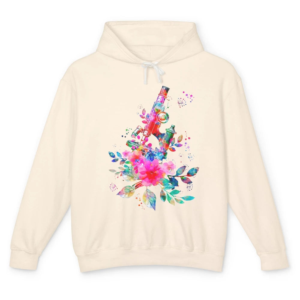 Floral Microscope Medical Laboratory Tools Microbiologist Unisex Lightweight Hoodie