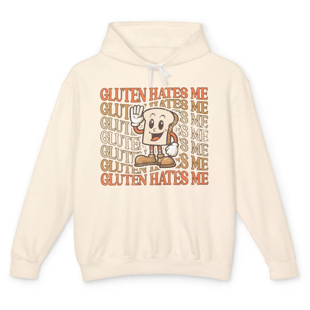 Funny Gluten Hates Me Retro Gluten Free Bread Celiac Disease Unisex Lightweight Hoodie