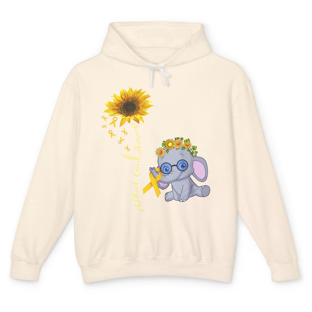 Sunflower Baby Elephant Childhood Cancer Awareness Ribbon Unisex Lightweight Hoodie