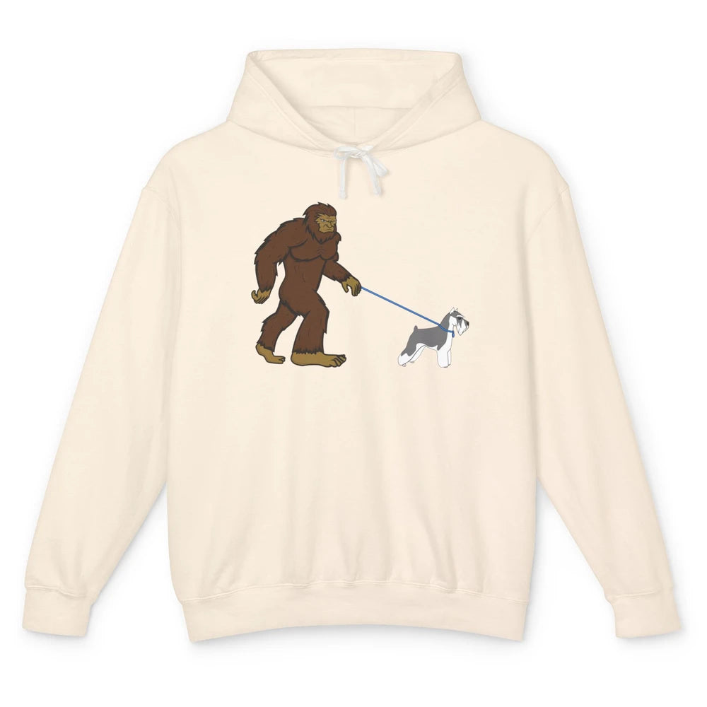 Funny Bigfoot Sasquatch Walking Schnauzer Dog Mom Gift Unisex Lightweight Hoodie