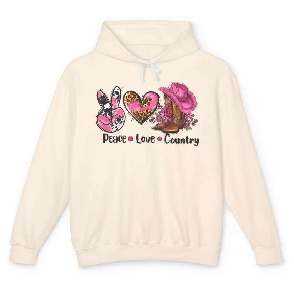 Retro Cowgirl Boots Hat Peace Love Country Western Country Unisex Lightweight Hoodie