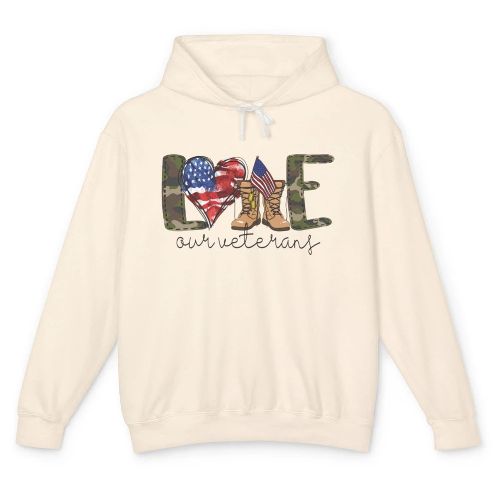 Love Our Veterans Memorial Day Veterans US Military Unisex Lightweight Hoodie