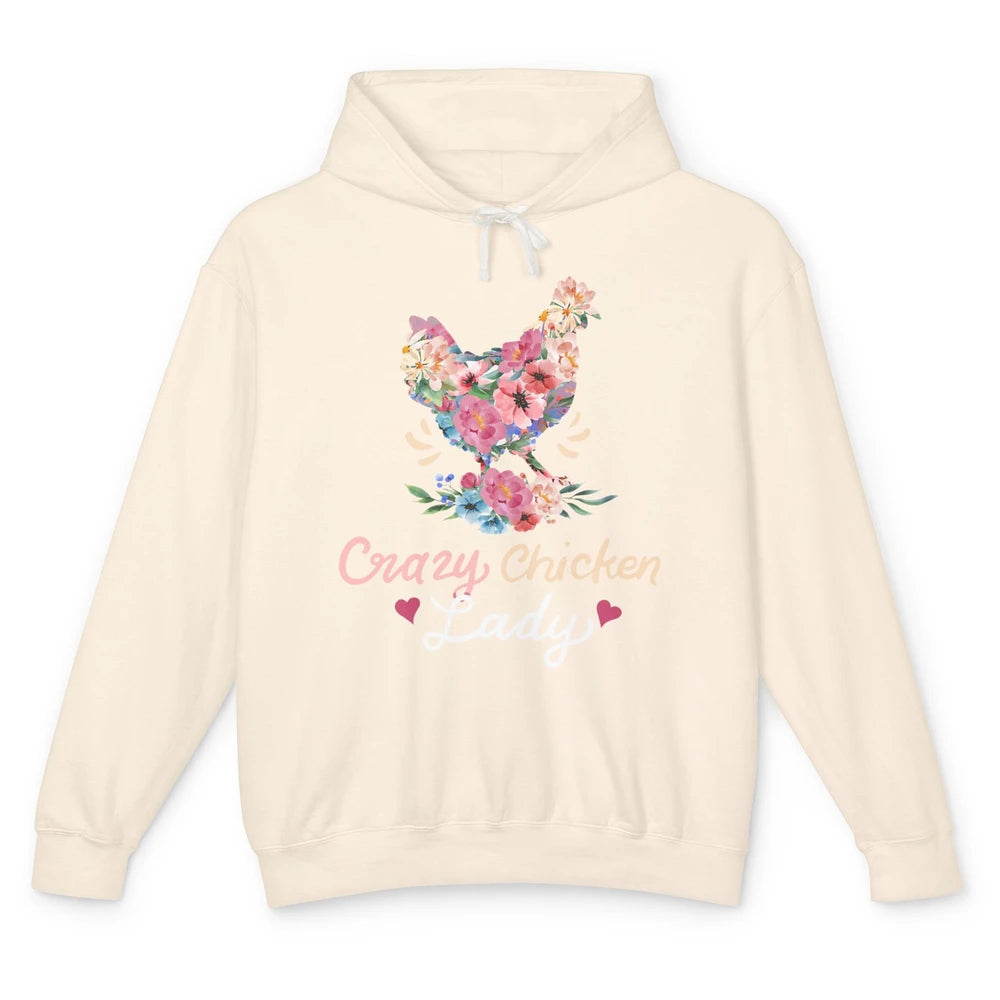 Funny Crazy Chicken Lady Floral Cute Flowers Hen Chick Women Unisex Lightweight Hoodie