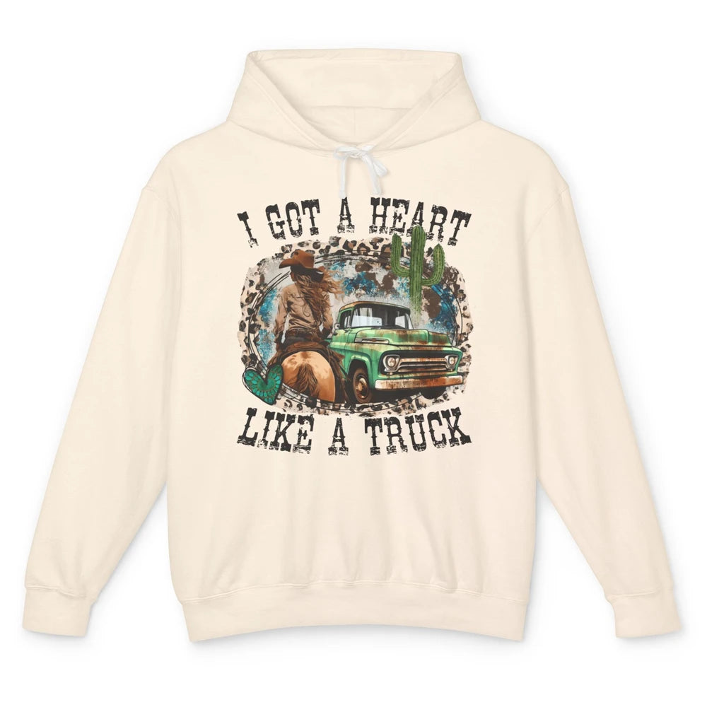 Leopard Cowgirl I Got A Heart Like A Truck Western Country Unisex Lightweight Hoodie