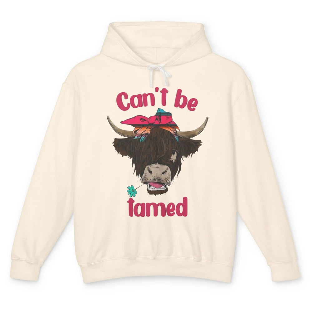 Retro Highland Cow Bandana Can't Be Tamed Western Farm Unisex Lightweight Hoodie