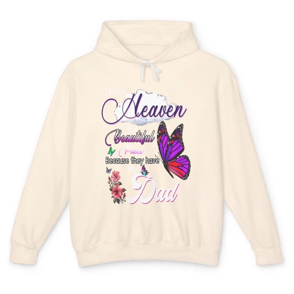 Heaven Is Beautiful Have Dad In Heaven Angel Wings Guardian Unisex Lightweight Hoodie