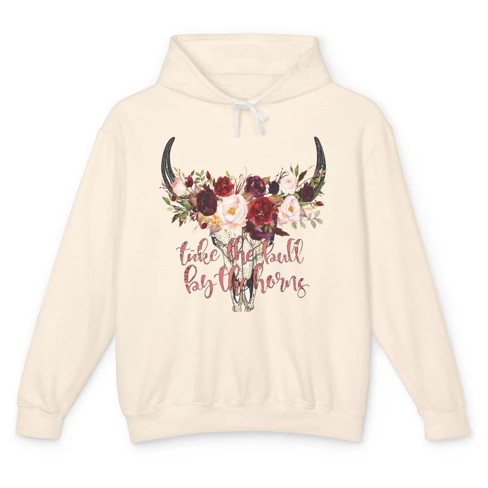 Boho Bull Skull Take The Bull By The Horns Western Country Unisex Lightweight Hoodie