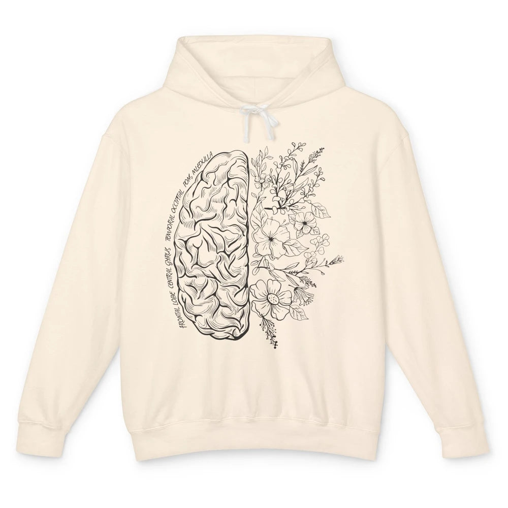 Brain Anatomy With Flowers Nursing School Doctor Neurologist Unisex Lightweight Hoodie