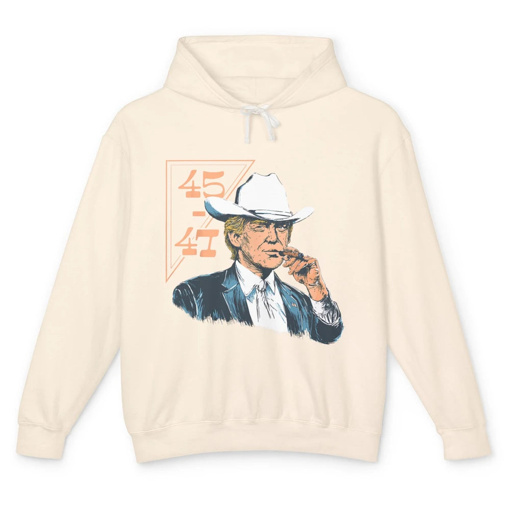 Donald Trump 2024 45 47 Vintage Cowboy Rodeo Western Country Trump Political Unisex Lightweight Hoodie