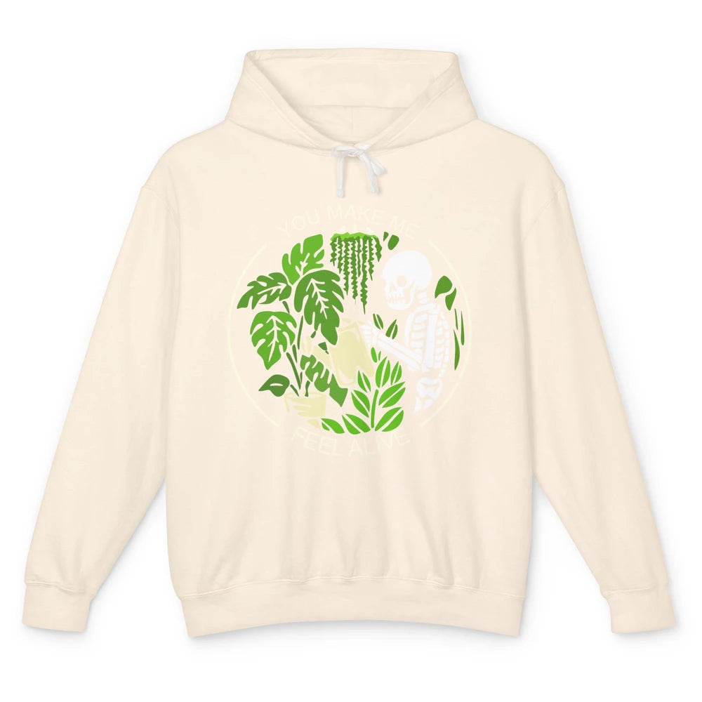 Funny Skeleton Gardening Makes Me Feel Alive Plant Lovers Unisex Lightweight Hoodie