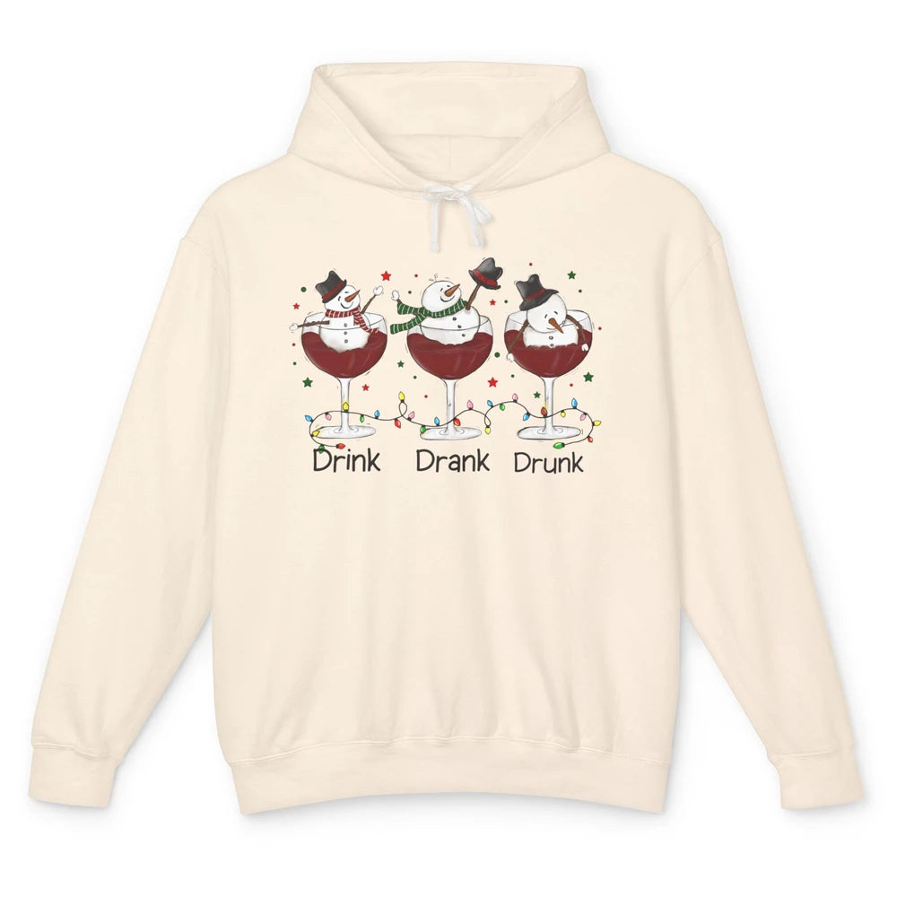 Funny Snowman Wine Christmas Drink Drank Drunk Christmas Unisex Lightweight Hoodie