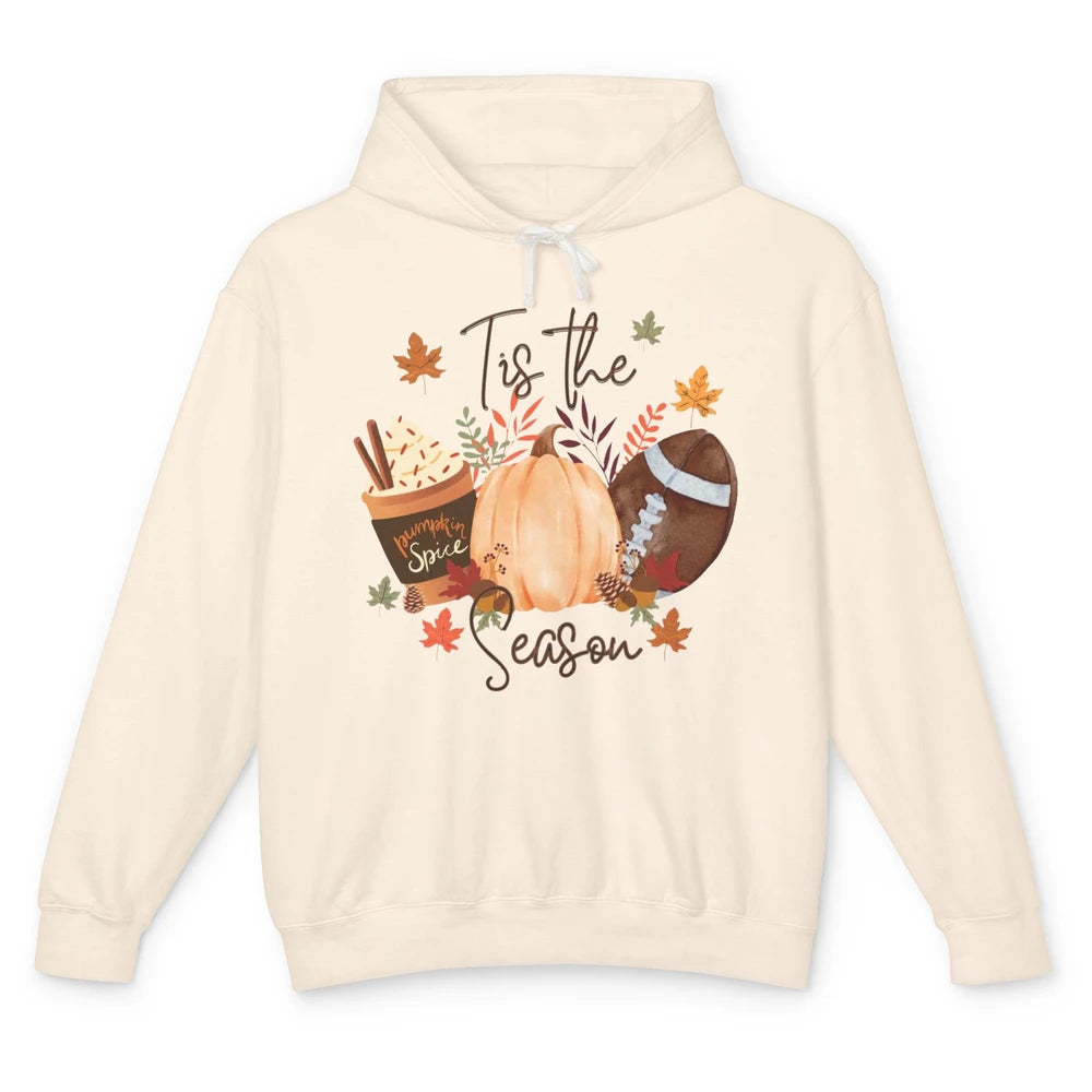 Football Pumpkin Spice Tis The Season Fall Leaves Autumn Unisex Lightweight Hoodie