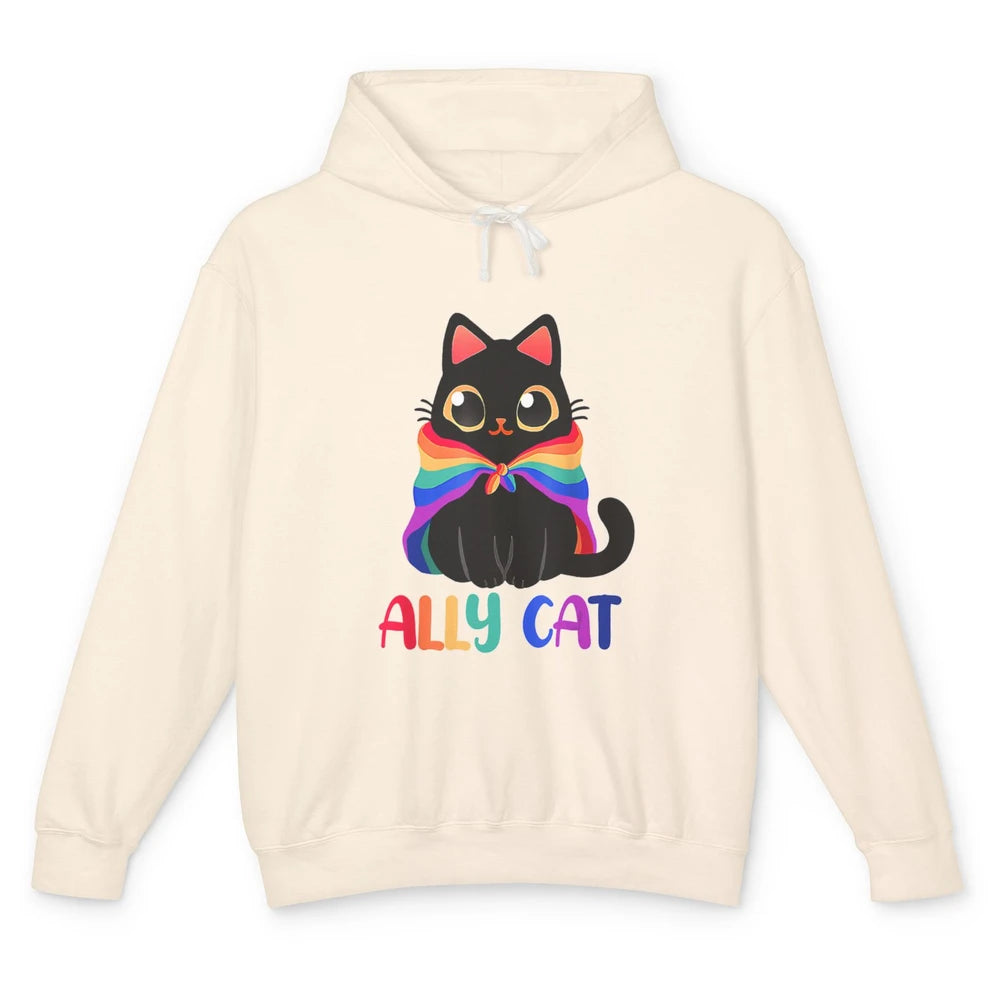 Funny Be Kind Ally Cat LGBT Awareness Pride Month Rainbow Unisex Lightweight Hoodie